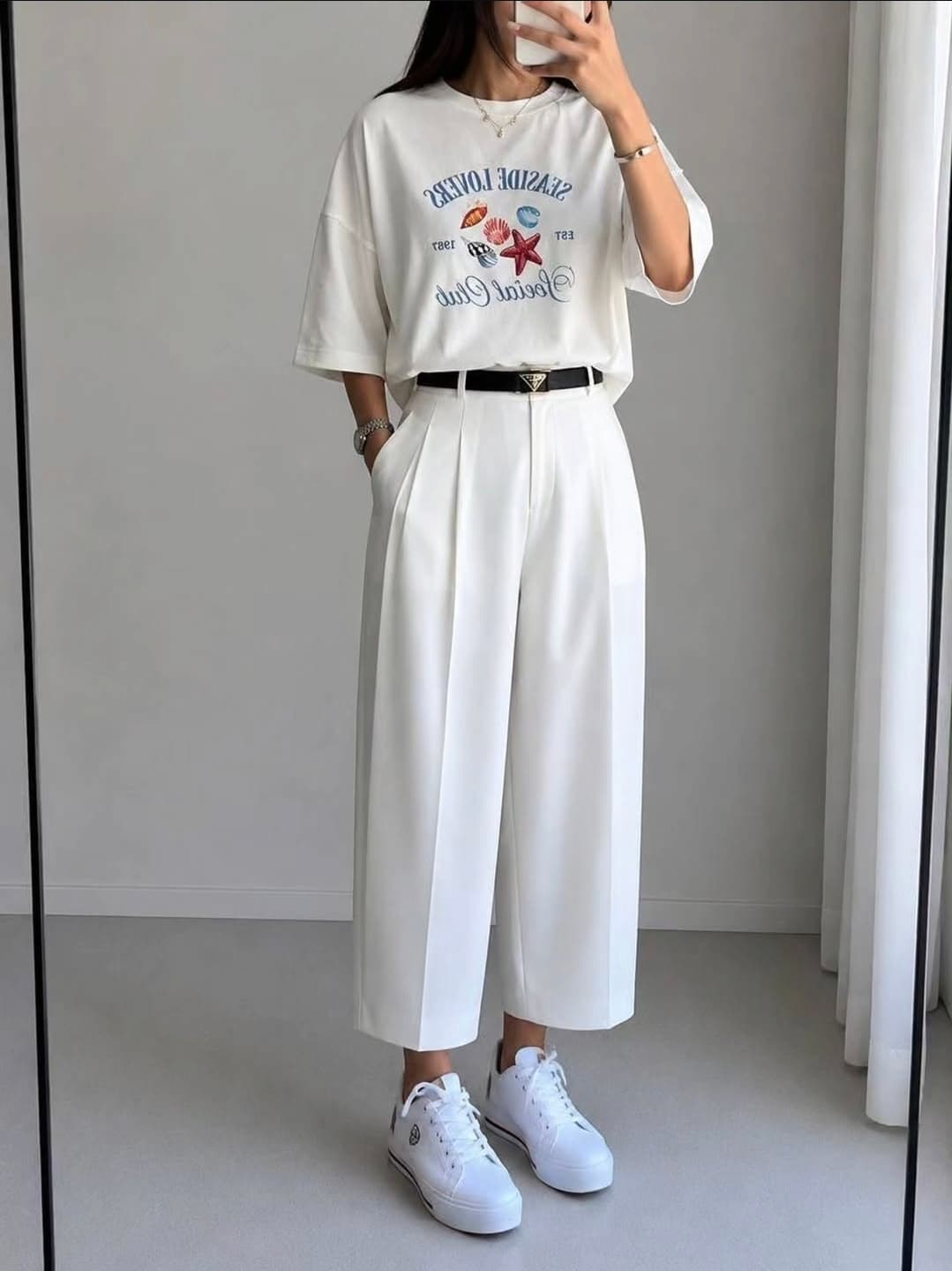 شلوار واید لگ پارچه ای سفید
